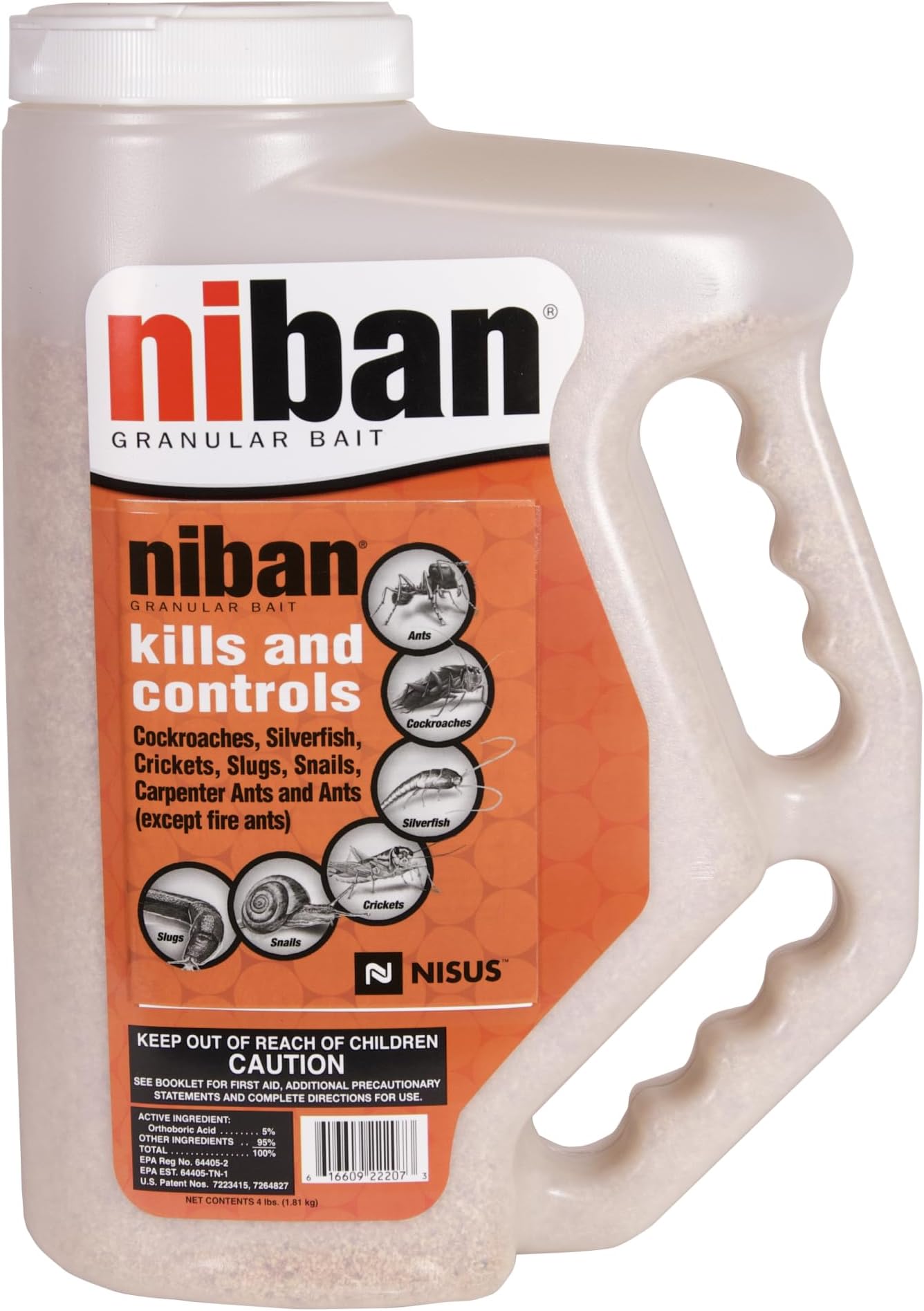 Nisus Niban Granular Bait, Weather-Resistant, Boric Acid Formula, Ants, Roaches, Crickets, Slugs & Snails, Indoor/Outdoor Use, 4 lbs