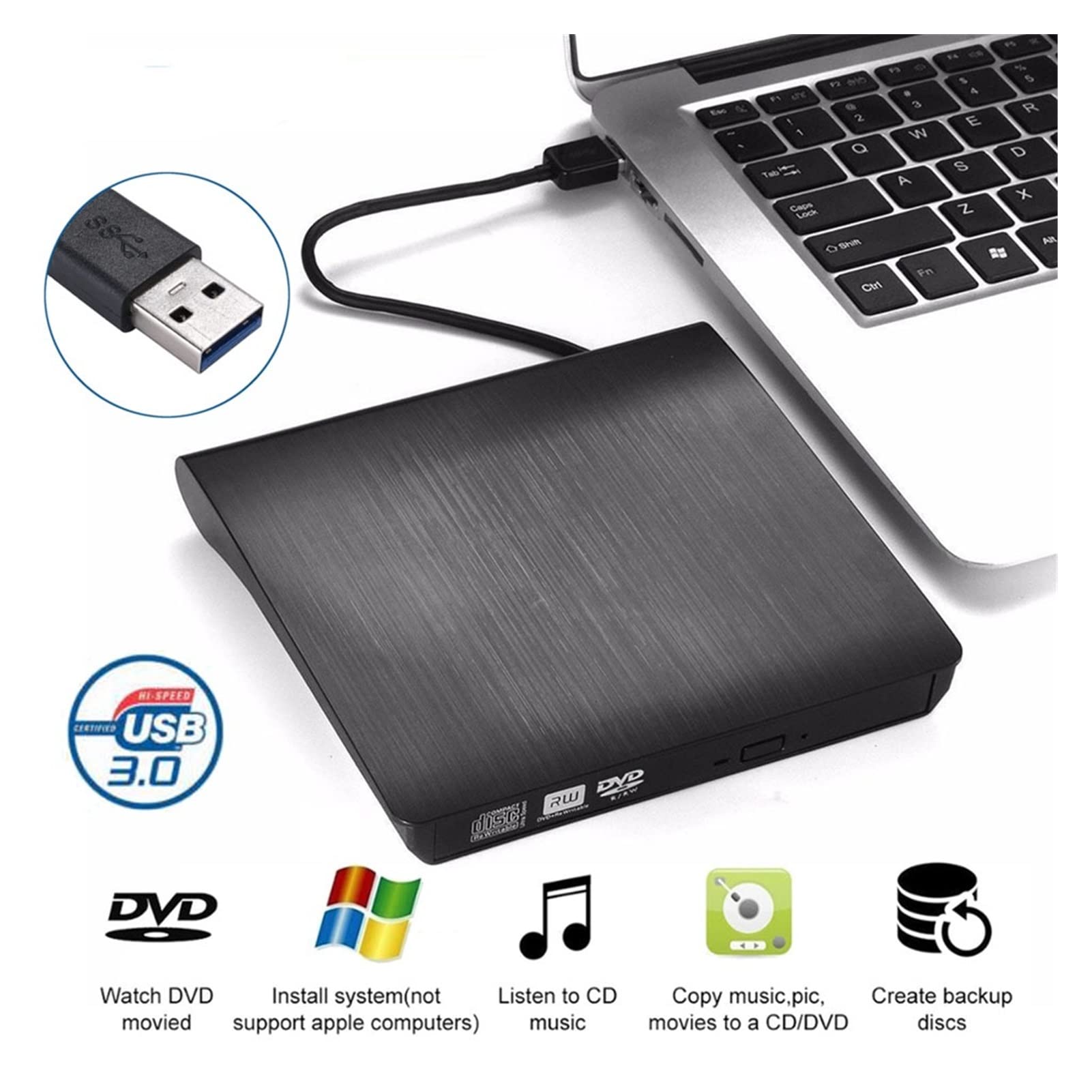 Externe DVD Conduire USB 3.0 Portable CD DVD RW BUILLER OPTICLE du Joueur D'OPTICLE DE LIGNEUR DE LIGNEUR du Partage(White lampshade)