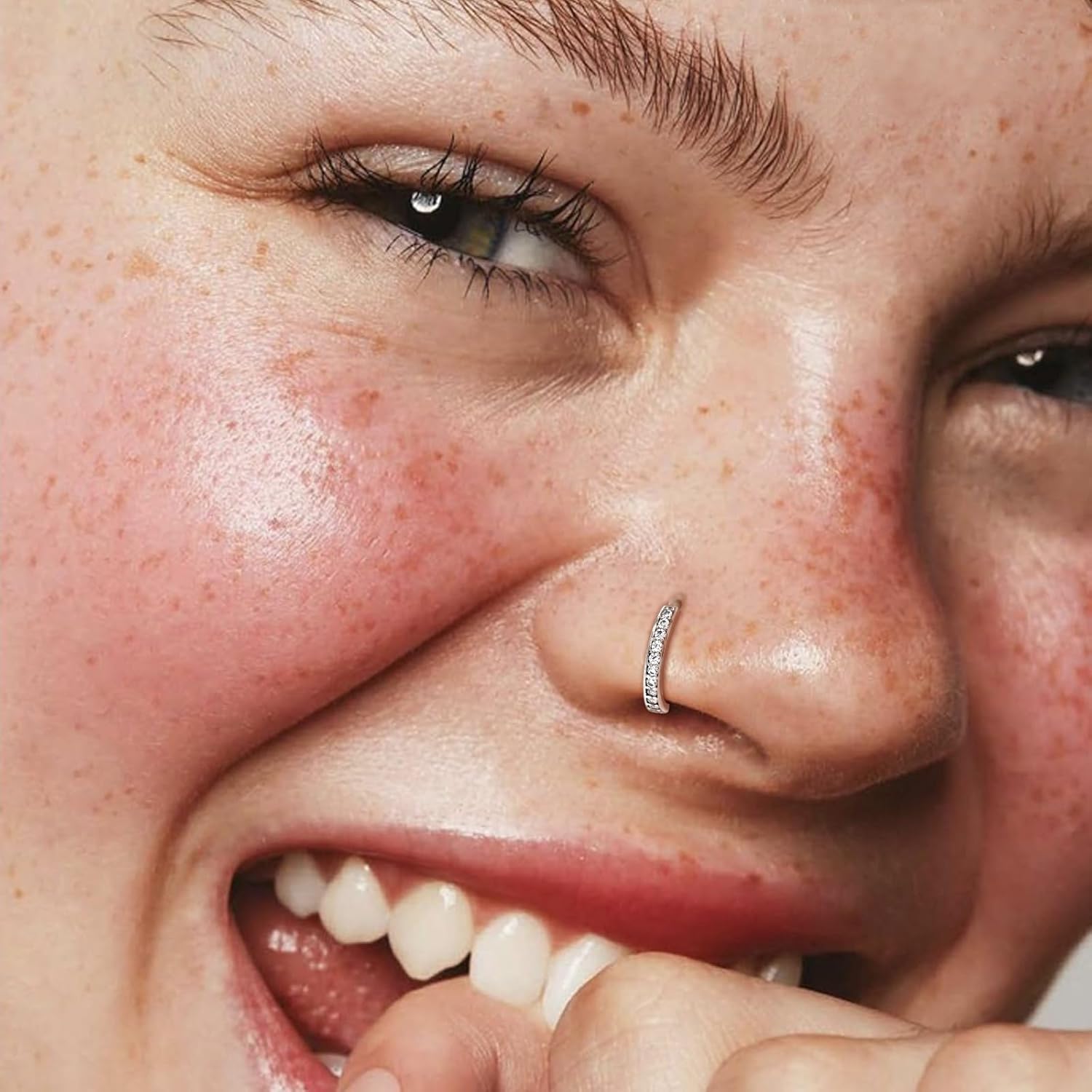 14k Yellow/White Gold Hoop Nose Ring, 20G 8mm Tiny Gold Nose Rings Studs for Women Labret Stud Helix Piercing Jewelry