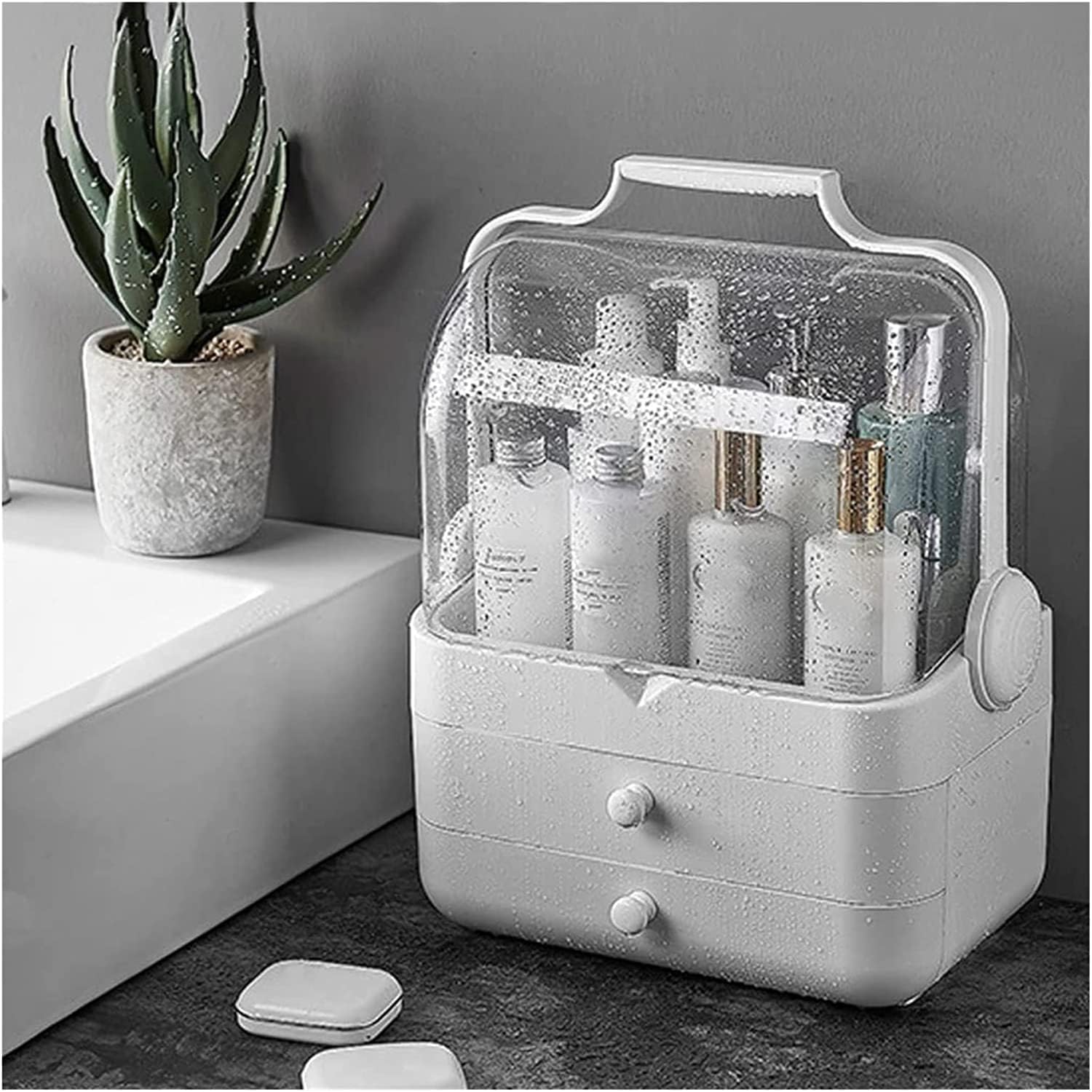 Makeup Storage Organizer Portable Cosmetic Storage Box Skin Care Products Desktop Storage Flip Makeup Case Suitable for Bathroom Bedroom Dresser Cosmetic Organizer (Color : B)