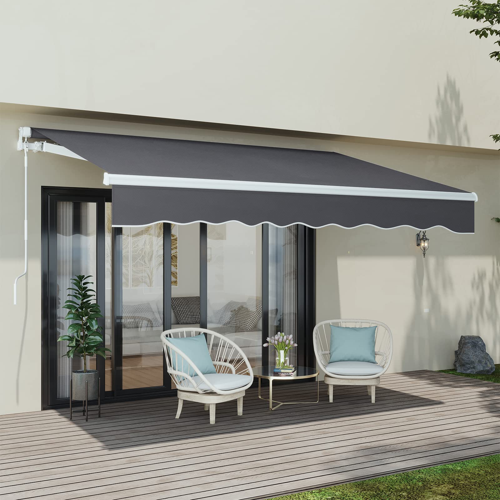 Dripex Store Banne Manuel Rétractable 300 x 250 CM en Aluminium Polyester Étanche et Résistant aux UV Angle Réglable 0-45° pour Terrasse Bistro Balcon Gris