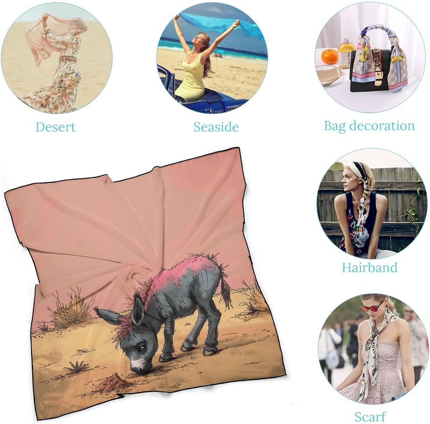 Donkey Eats Sand Silk Head Scarf Fashion Square Bandanas Lightweight Neck Kerchief Soft Breathable Silk Scarves For Clothing Decoration Gift image 5