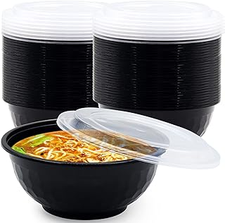 150 Pcs Stackable Meal Prep Bowl Containers,36 OZ Food Takeout Bowls Reusable,Black Disposable Meal Prep Bowls With Lids,Microwavable Dishwasher Safe Leak Resistant for Noodle Soup,Salads& Ramen Bow (36oz)