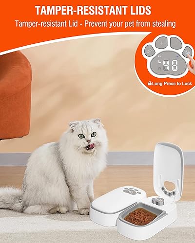 Miniatura 2 de Comedero automático para gatos de alimentos húmedos, alimentador inteligente para 2 comidas para 2 gatos con temporizador programable, dispensador