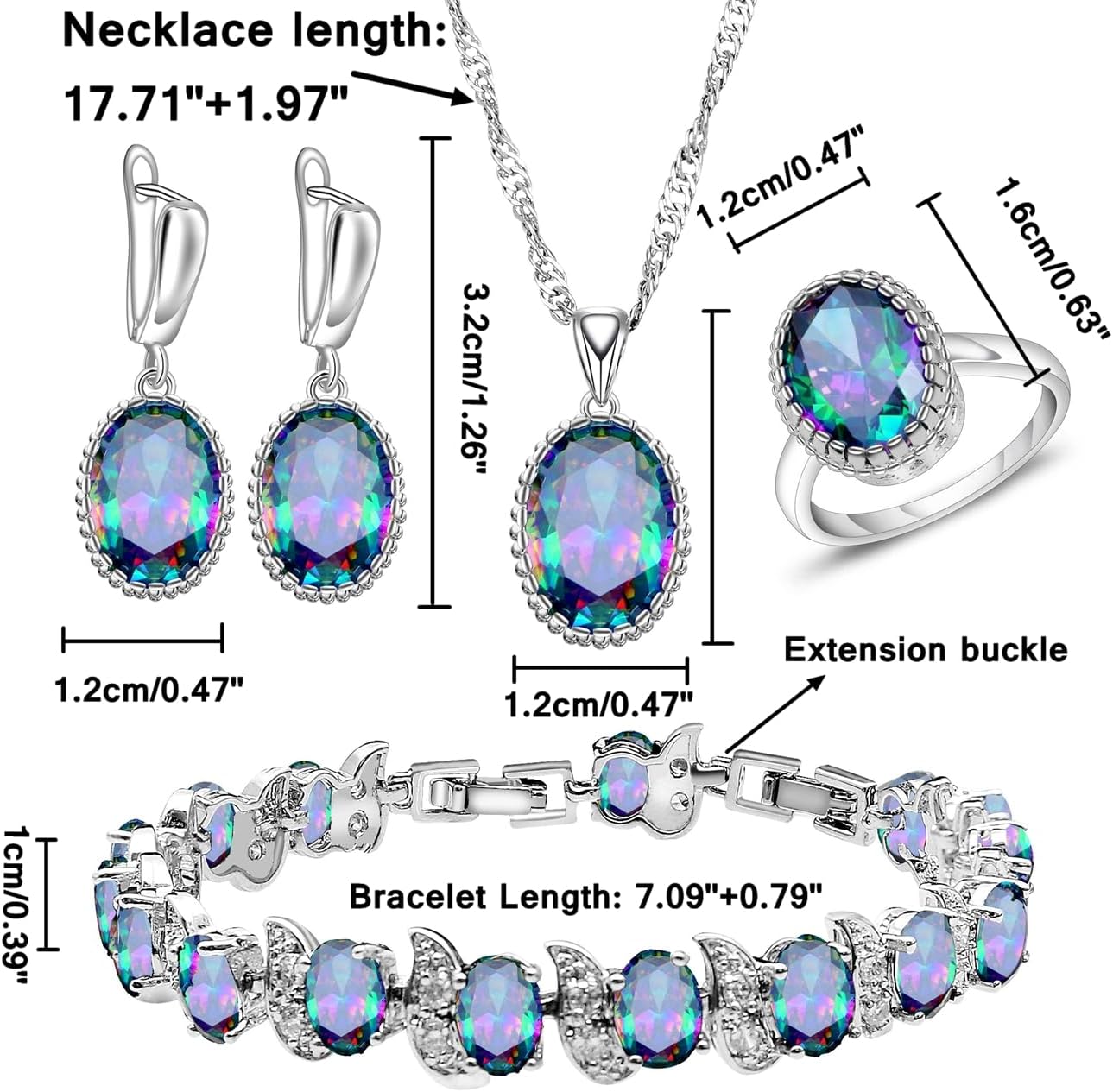 LMXXVJ Jewelry Set for Women CZ Gemstone Earring Ring Necklace Tennis Bracelet Bridal Anniversary Prom Party Christmas Jewelry Gift,Silver Tone