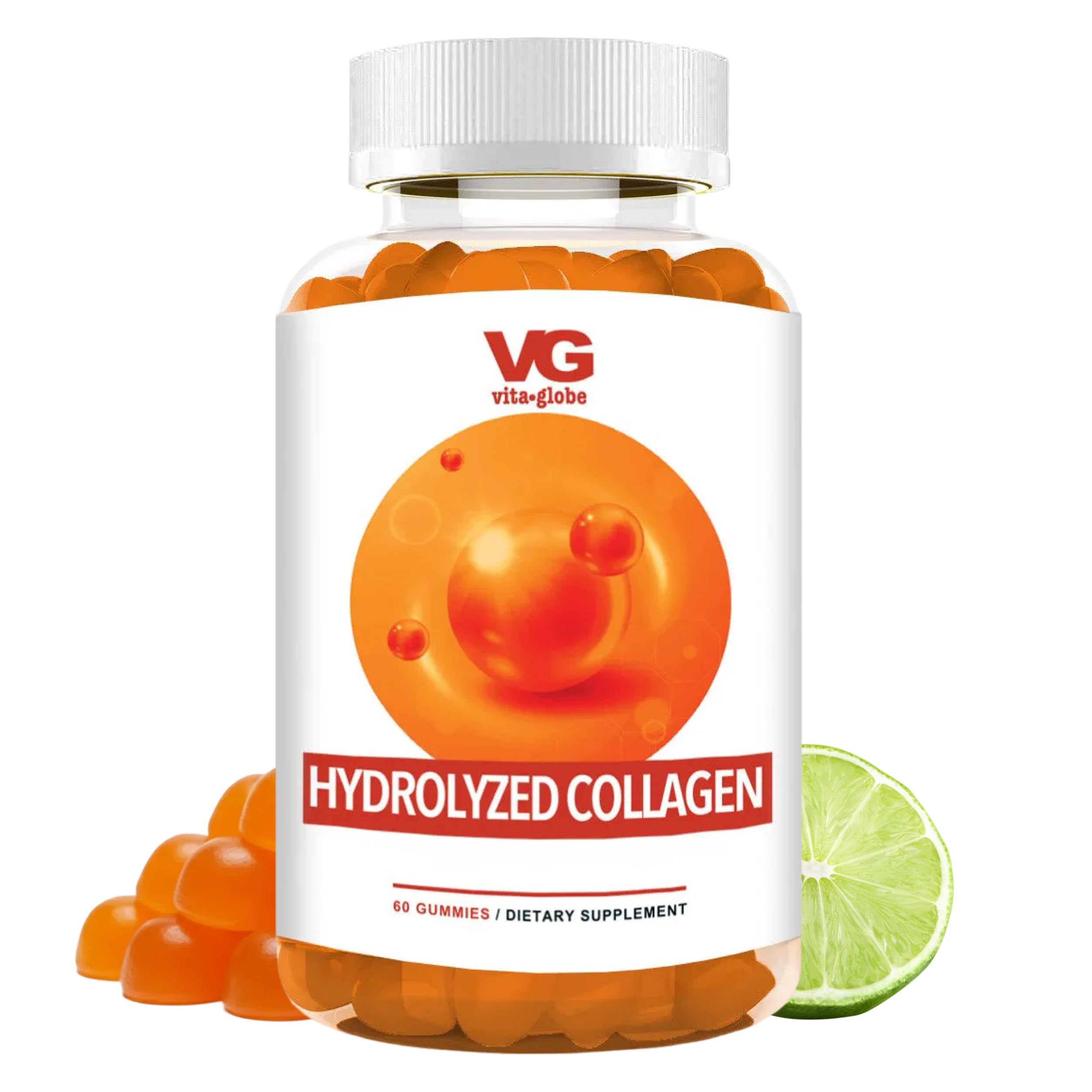 VITA GLOBE Collagen Gummies 200mg Hydrolyzed Collagen Types I II III V X Supports Hair Skin Nails Joints