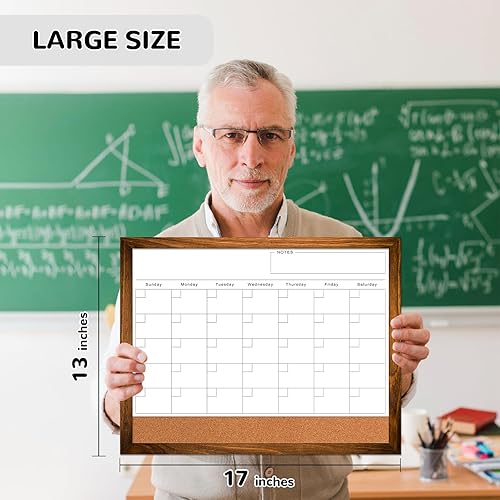 Miniatura 22 de ABERLLS Calendario mensual pizarra de borrado en seco para pared, pizarra blanca de 17 x 13 pulgadas con marco de madera negra, pizarras blancas