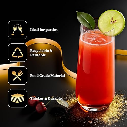 Miniatura 3 de Guanqiao Paquete de 12 copas de champán de plástico sin pie, 266 ml, vasos de plástico transparentes desechables, vasos de mimosa irrompibles y