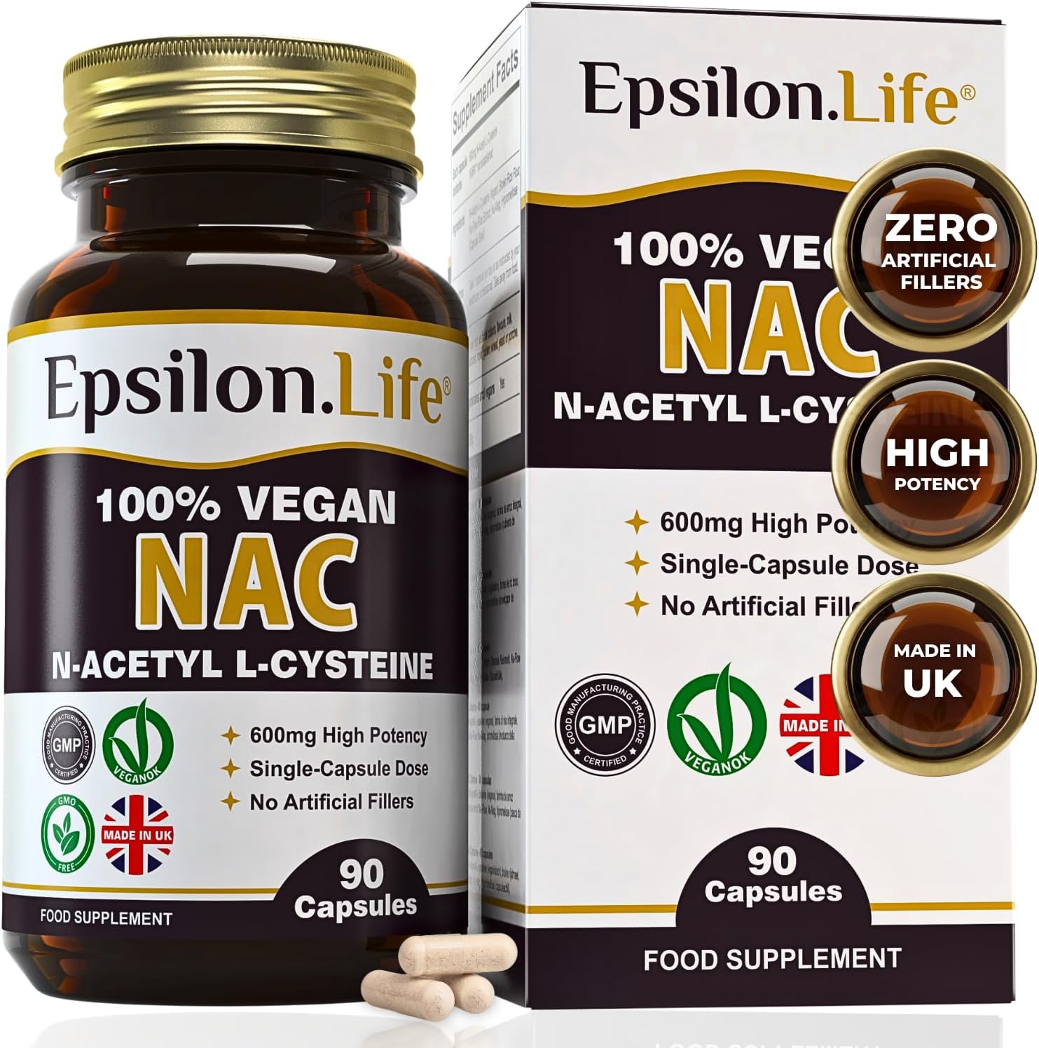 NAC Supplement 600mg | Pure N-Acetylcysteine, No Synthetic Fillers | Glutathione Support & Antioxidant Defence | 90 Vegan Capsules | UK Made | GMP & BRCGS Certified