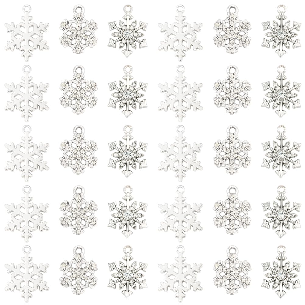 SUNNYCLUE 1 Box 36Pcs 3 Styles Christmas Charms Snowflake Silver Snowflake Charms Bulk Christmas Holiday Metal Crystals Alloy Xmas Pendants for Jewellery Making Earrings Necklace DIY Crafts Supplies