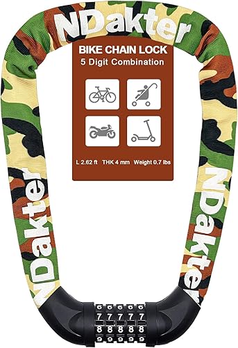 Miniatura 107 de NDakter Cerradura de cadena, combinación de 5 dígitos, resistente, antirrobo, 3.2 pies de largo, con reinicio, para bicicleta, motocicleta, scooter