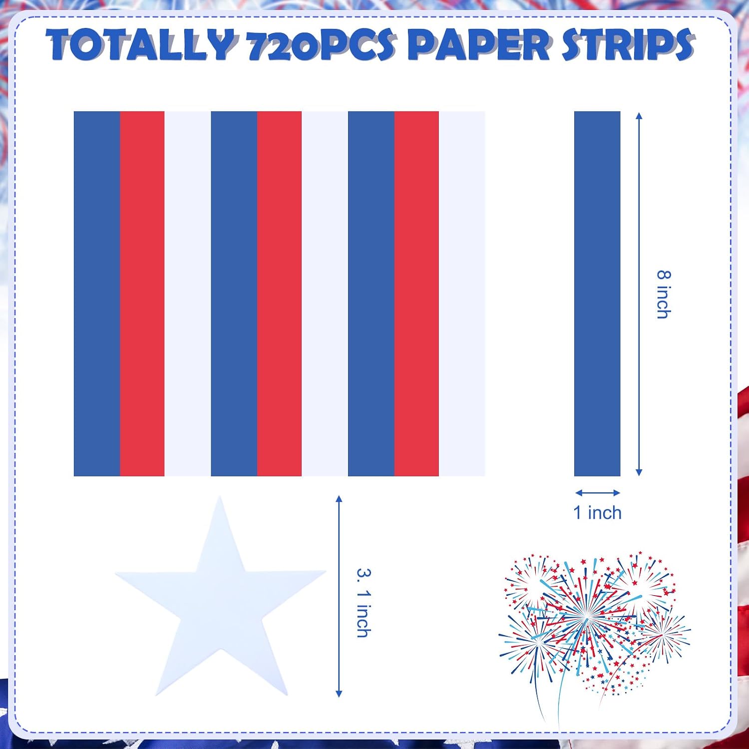 Roowest 720 Pcs 4th of July Paper Chains Colored Patriotic 250th Anniversary Chain Strips Red Blue and White American Flag Rings Decor for DIY Craft Independence Day Patriotic Decoration