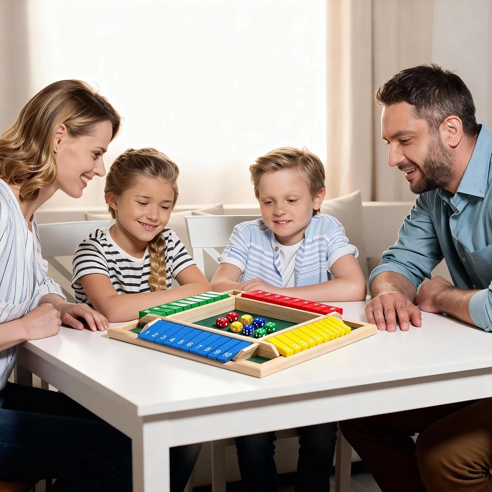 Shut the Box Gra drewniana dla 4 graczy, gra w kostkę 8 kostek, Shut the Box, 4 graczy, gra w kości dla dorosłych i dzieci, rodzinna gra matematyczna do złożenia