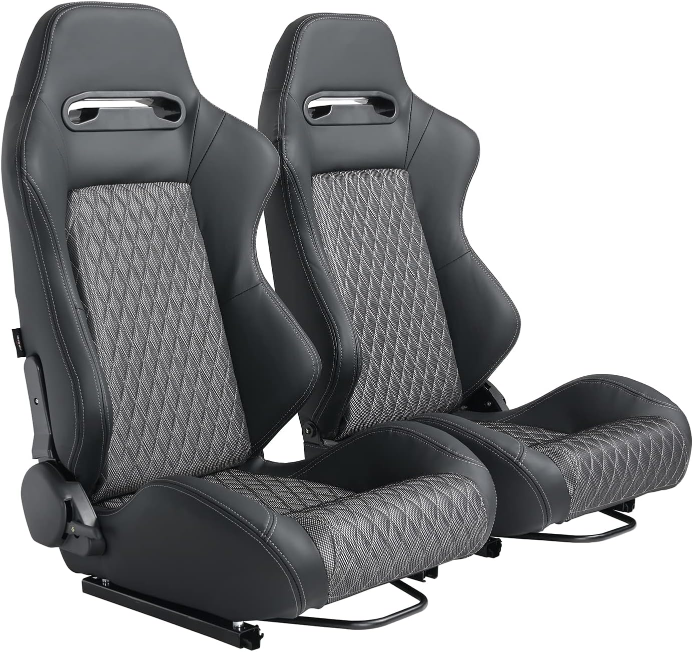 Racing Seats 2 Pcs Reclinable Bucket Seats with 2 Sliders Adjustable PU Leather Seats Universal Sport Seats for Cars (Black Silver, 35.1"×21.2"×21.6")