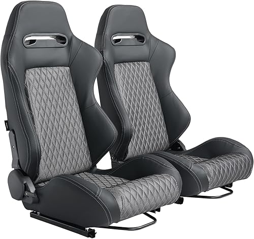 Miniatura 10 de Asientos de carreras, 2 asientos reclinables con 2 deslizadores, asientos ajustables de piel sintética, asientos deportivos universales para