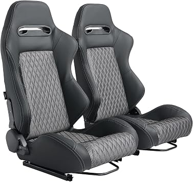 Racing Seats 2 Pcs Reclinable Bucket Seats with 2 Sliders Adjustable PU Leather Seats Universal Sport Seats for Cars Black Silver, 35.1"21.2"21.6"