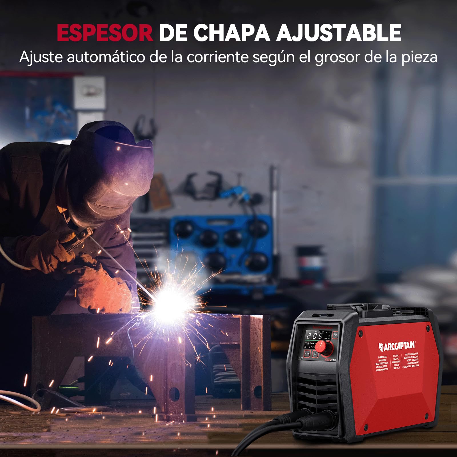 ARCCAPTAIN iControl ARC205 Pro Soldadora Inverter, [Control por APP] Máquina de Soldar ARC/Lift TIG 205A, Pantalla LED grande, Inversor IGBT, 230V Grupo de Soldar MMA con Hot Start, Arc Force