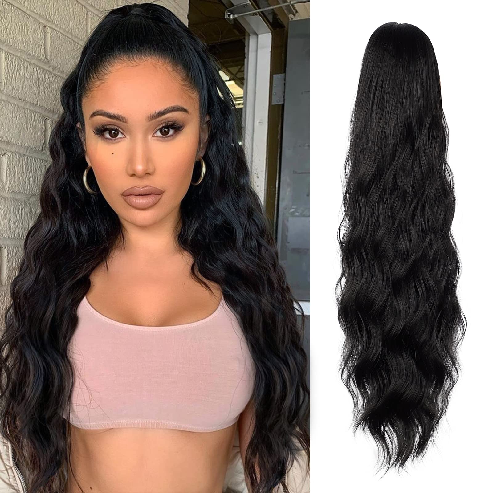 FREEMEIGE Long Wavy Drawstring Ponytail Ponytail Extension