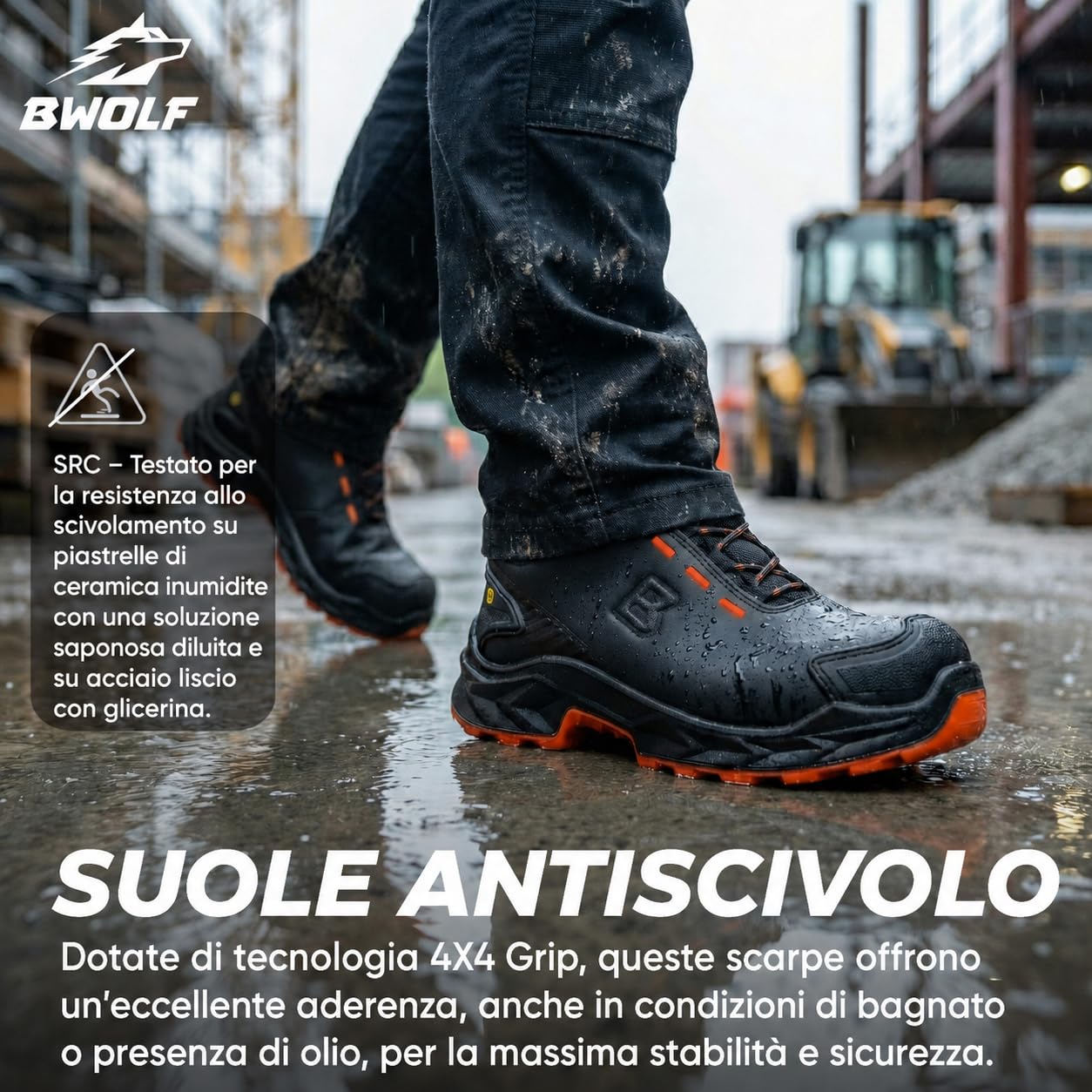 BWOLF FALCON HI S3S Scarpe da lavoro da uomo – Pelle liscia nera, cappuccio in alluminio, intersuola in kevlar, protezione ESD