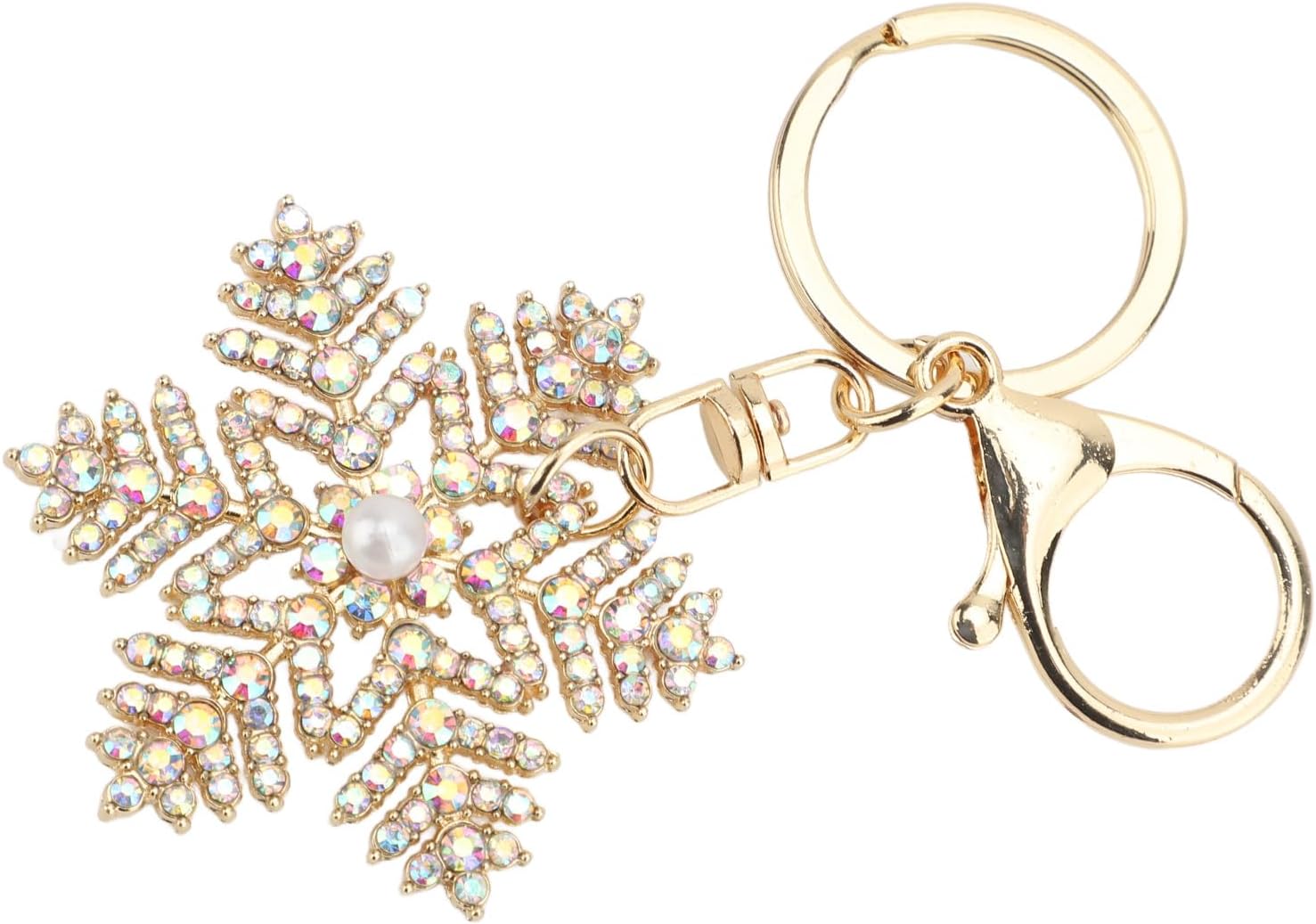 Bling Rhinestone Snowflake Charm Keychain, Sparkling Pearl Bag Charm Key Chain, Cute Snowflake Keyring Accessories for Women's Handbags, Car Keys and Purse Decor (White Colorful) - Image 4