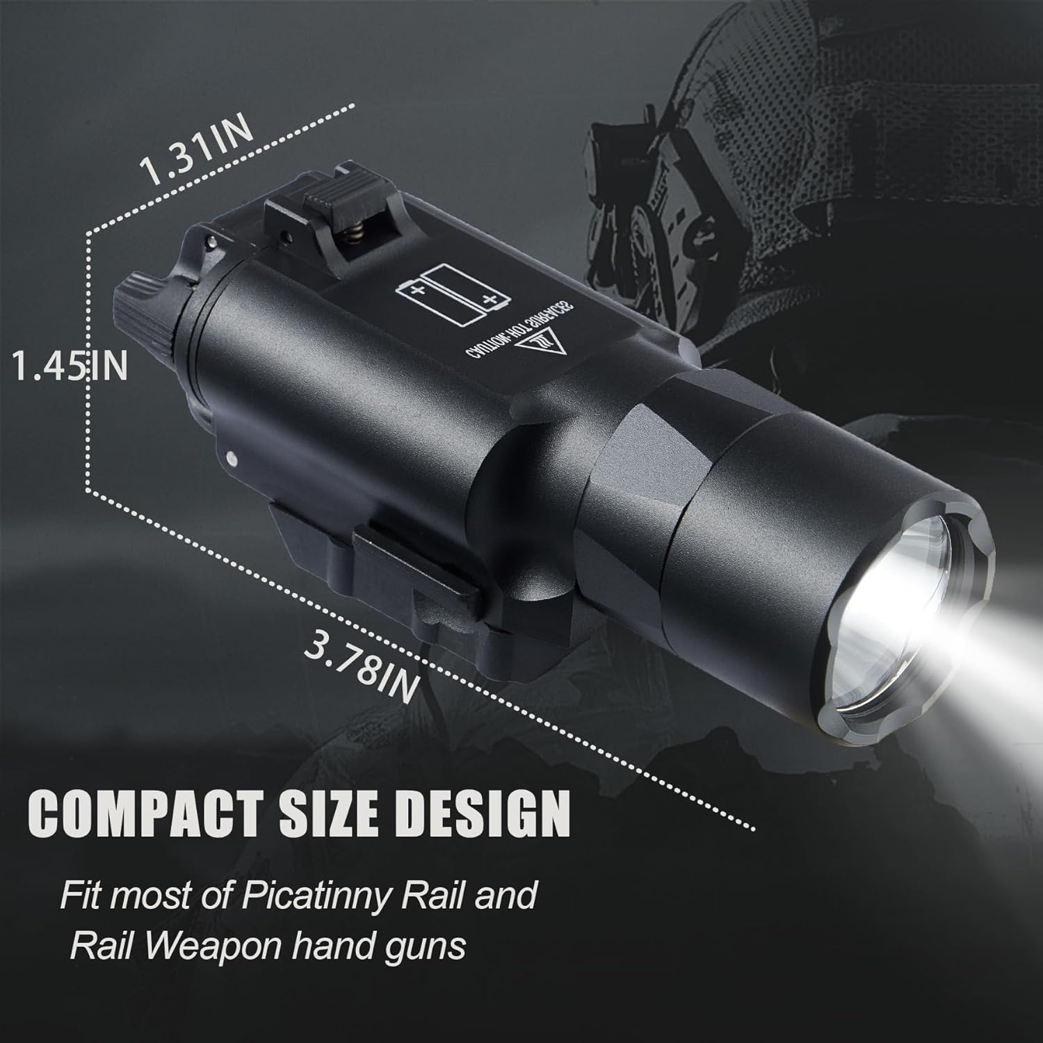 Tactical Flashlight 300U Style Weapon Light 1200 Lumens Pistol Flashlight Picatinny Flashlight Black