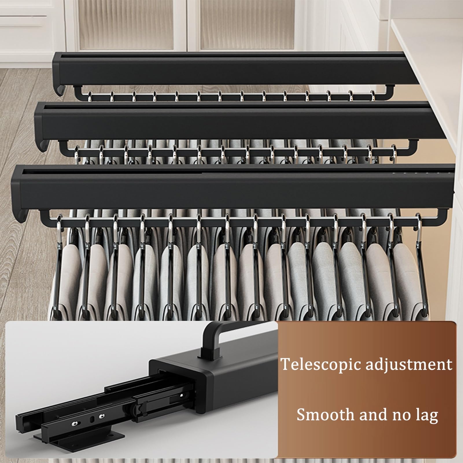 Schuifgarderobekaststang - Uitschuifbare kledingrail, uittrekbare kledinghangerrail, verstelbare garderobekledingrail, kastorganisatorrek, ruimtebesparend, draagvermogen tot 25 kg (maat: 800