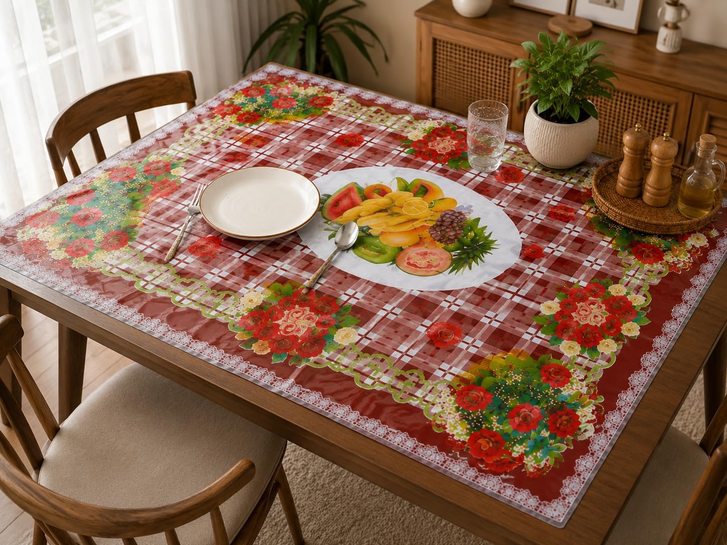 Premium Floral Printed Rectangular Table Cover for Dining Table | 40 x 60 Inch Waterproof Reusable Dining Table Protector | Decorative Table Cover for Kitchen, Home & Everyday Use (Multicolor) image 3