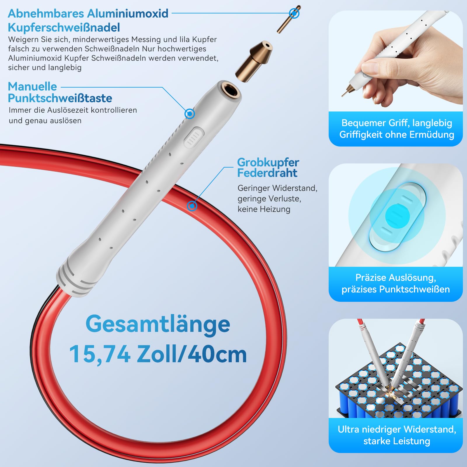 Akku-Punktschweißgerät, Tragbares Punktschweißgerät mit Doppelimpuls und 99 Zahnrädern für Eisen/Edelstahl/Nickelband /18650 Akku-Pack, einstellbare Punktschweißung 0.1MM-0.25MM