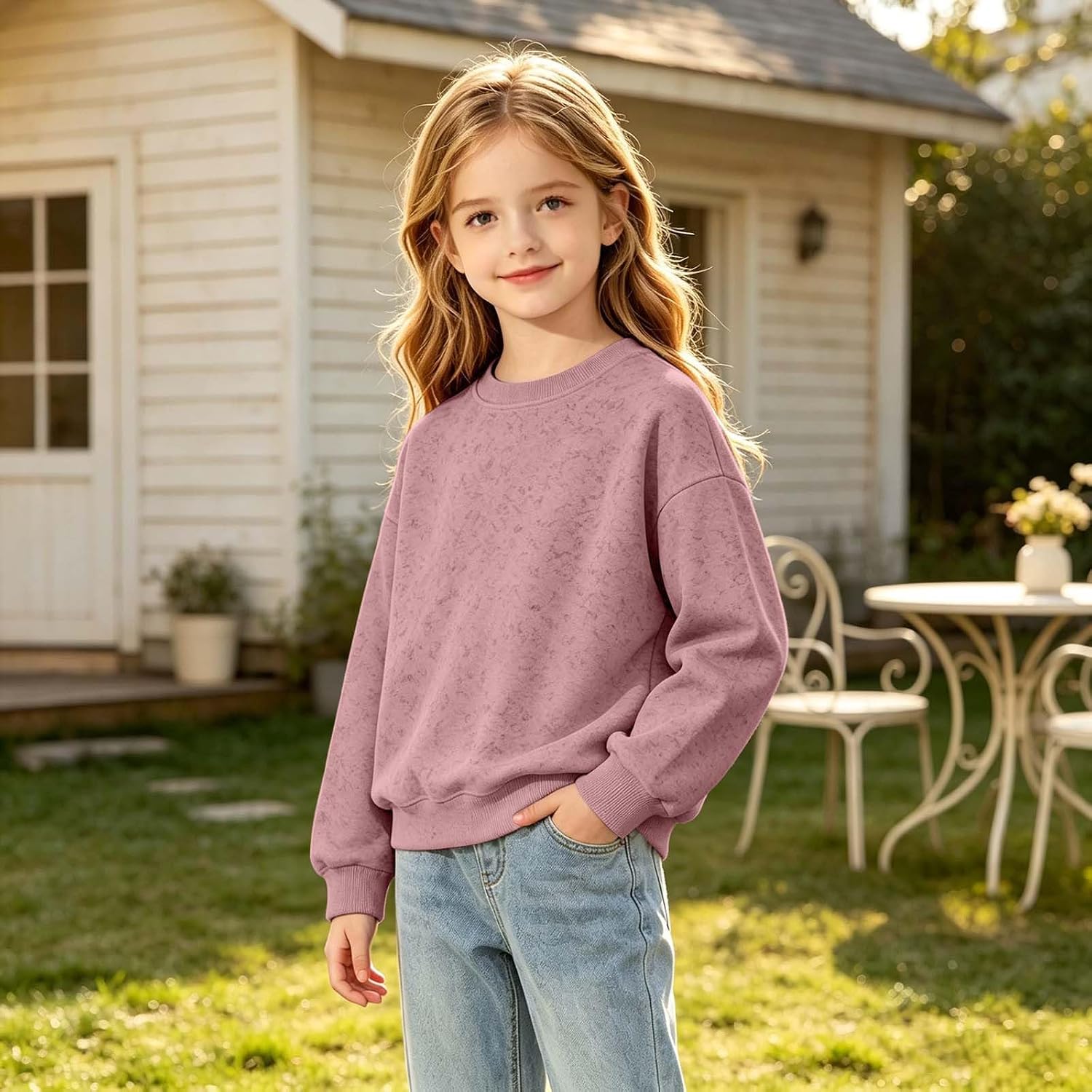 Girls Fleece Crewneck Sweatshirt Warm Soft Pullover Top
