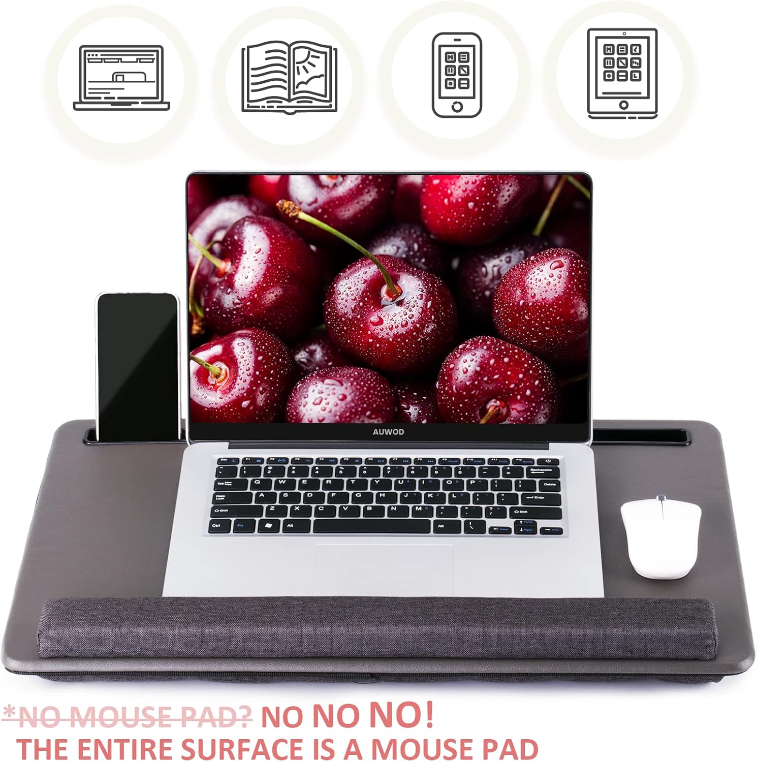 Large Lap Laptop Desk - Full PU Material Mouse Pad Gaming Tray - Portable LapDesk with Phone Holder & Wrist Rest for Notebook, MacBook, Tablet, Bed, Sofa(Gray, Fit Up 17.3-in Laptops)
