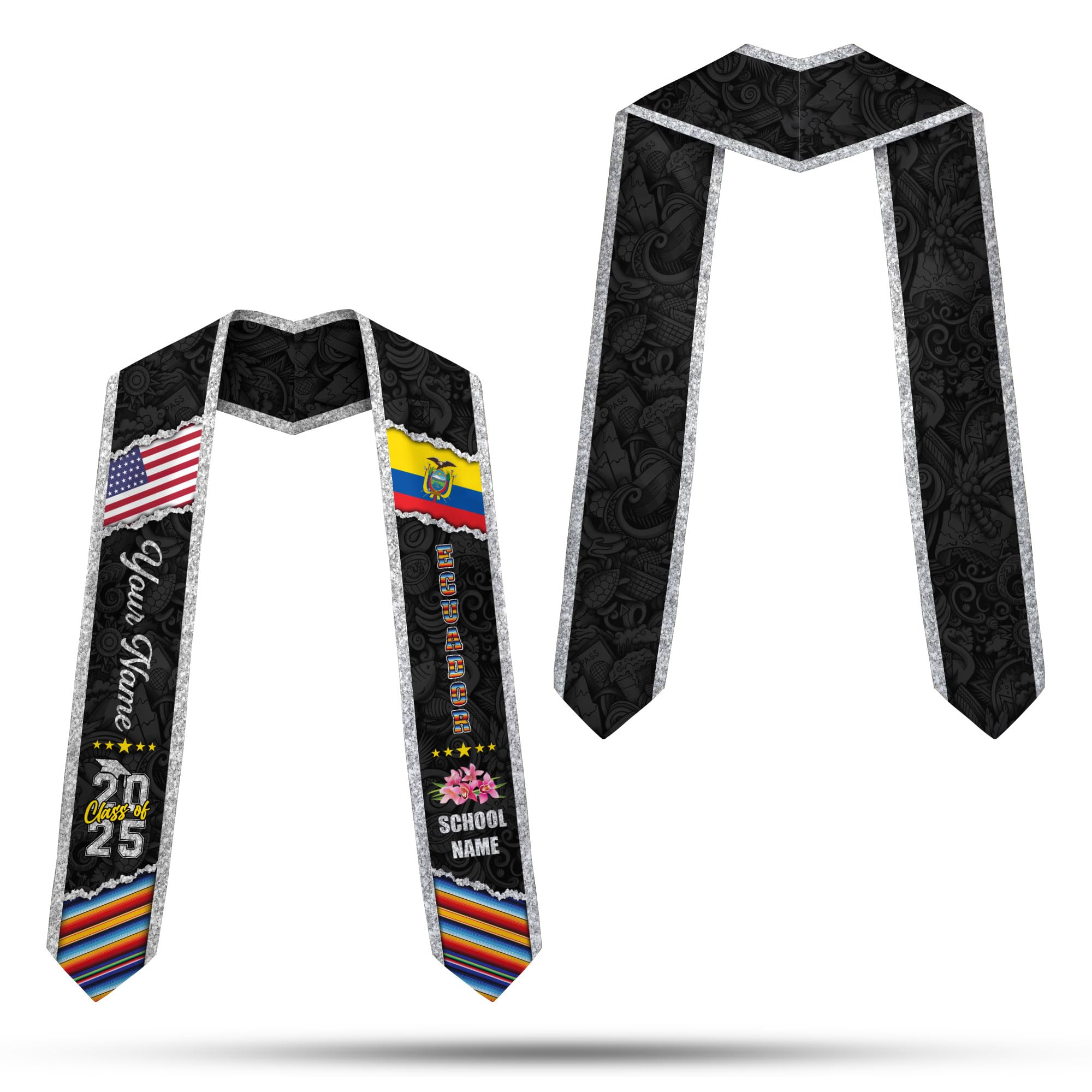 MonkeyVan Ecuador Graduation Stole, Ecuadorians American Flag Graduation Sash 2025, Ecuadorians Graduation Sash Style 17