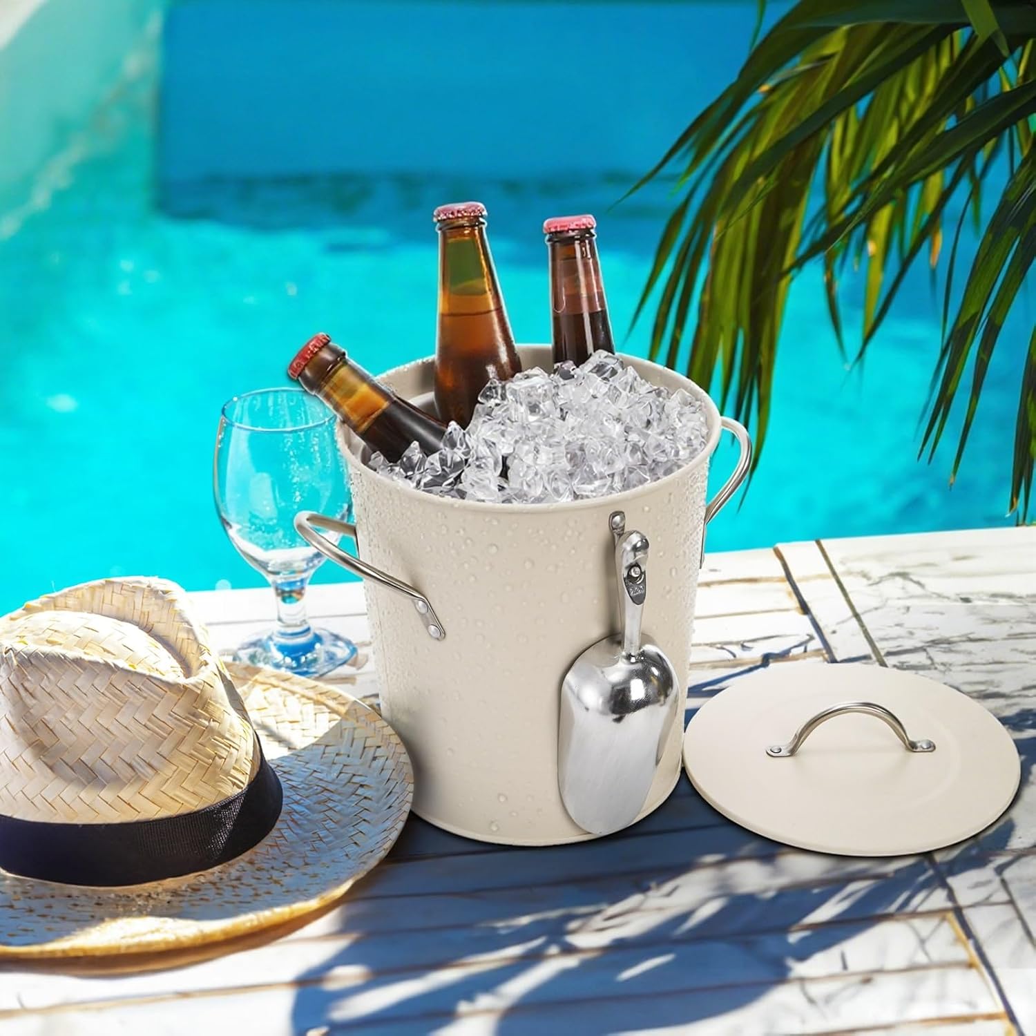 YOUEON 4L Ice Bucket with Scoop and Lid, Double Walled Insulated Wine Bucket Chiller with Carry Handles, Beverage Tub for Cocktail Party, Camping, BBQ, Indoor & Outdoor Use, White - Image 7