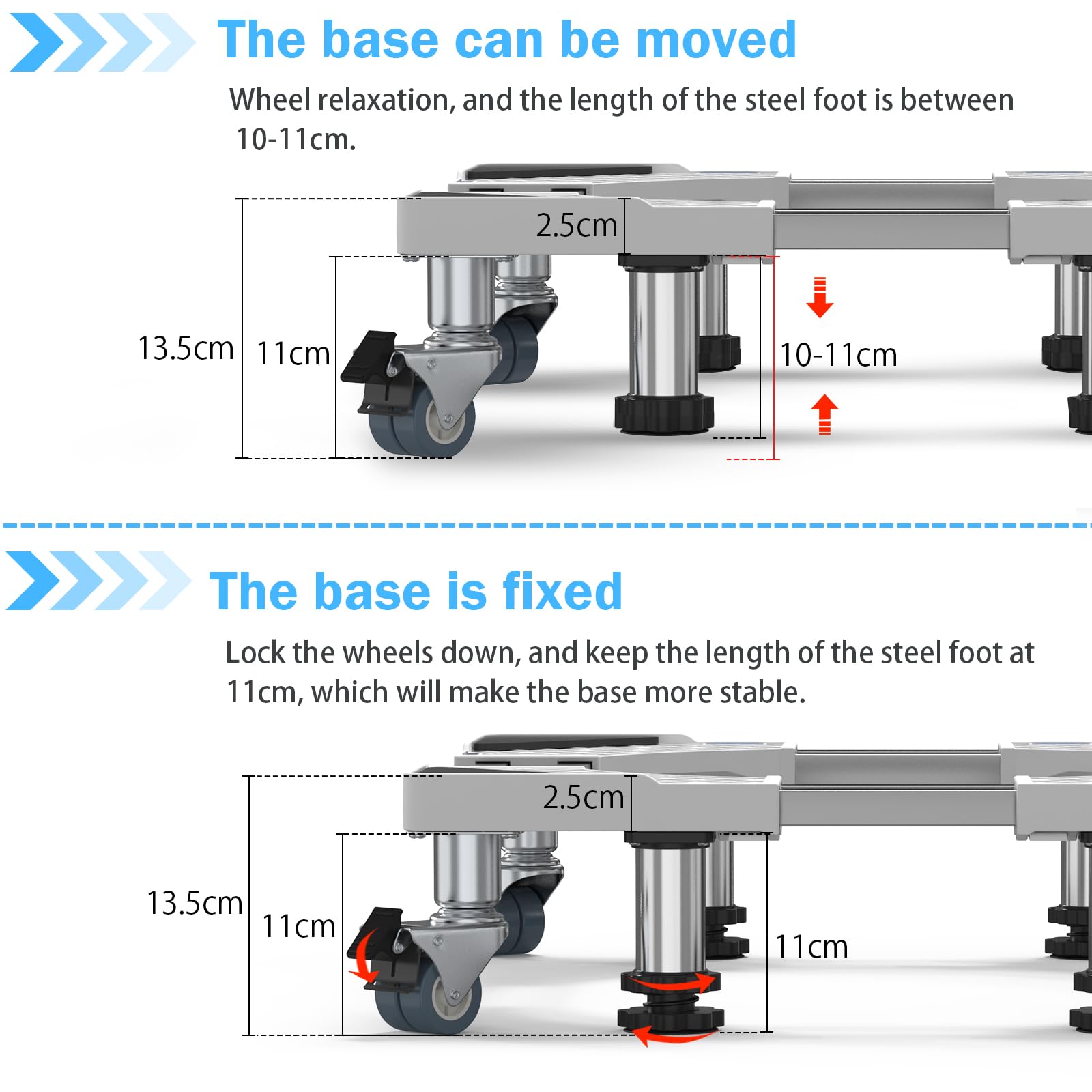 DEWEL Estructura Base para Lavadora con 4 Ruedas Superiores, 4 Patas en Negrita, Carga de Carga 500 KG, Ajustable para Frigorífico, Secadora y Congelador, Ajustable 54,5-67 cm, 14,3-14,5 cm (Blanco)