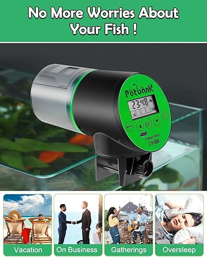 Miniatura 7 de Alimentador automático de peces para acuarios, dispensador automático de alimentos para peces recargable con cable de carga USB, pantalla LCD