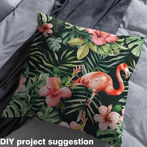 Miniatura 3 de Tela de flamenco rojo por yarda, tela de tapicería tropical de animales salvajes para los amantes de la costura, hojas de palma, flores, suministros