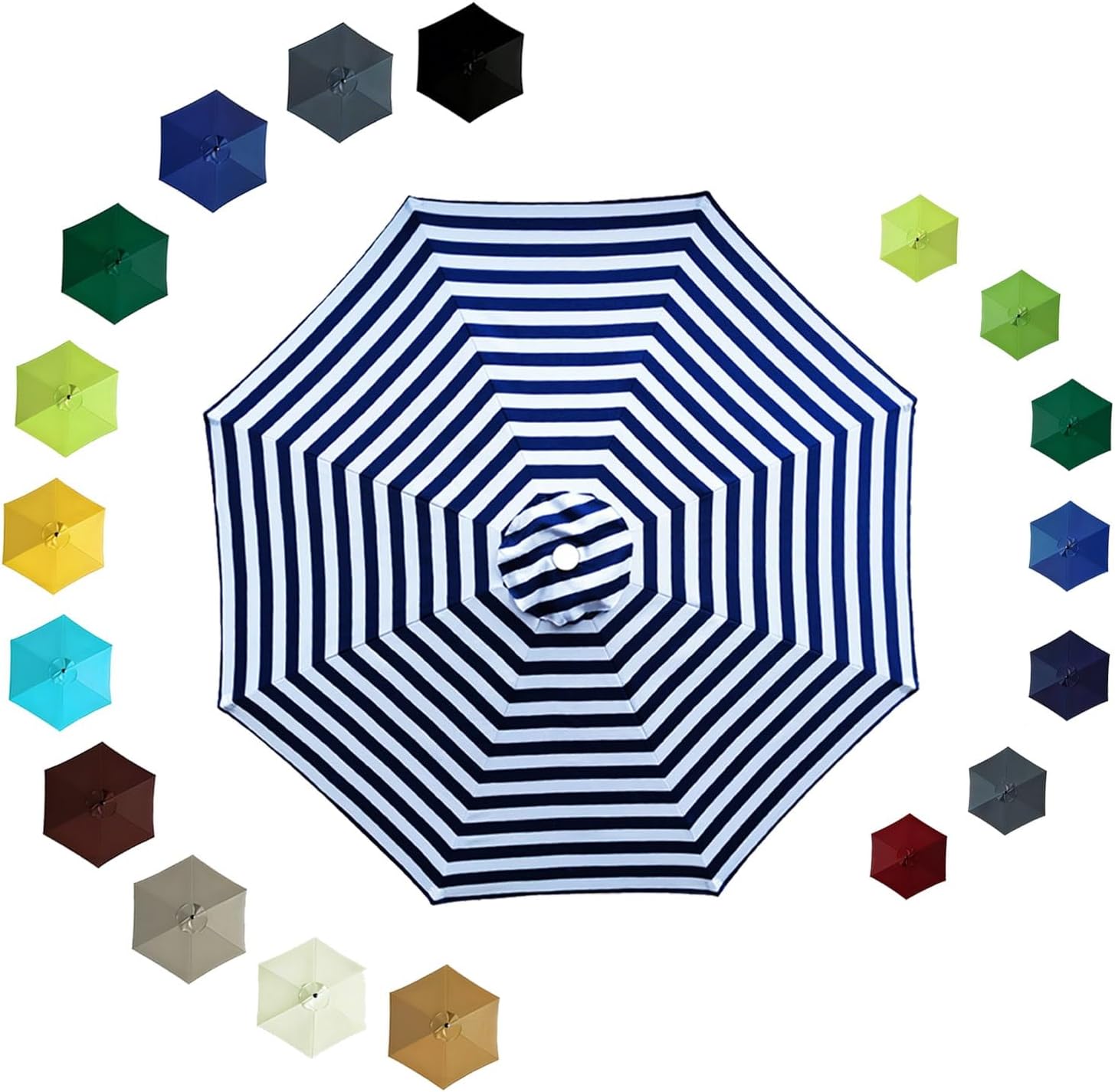 6/8 Ribs Outdoor Umbrella Replacement Canopy 6.5ft 7.5ft 9ft 10ft, UV Protective Patio Umbrella Top Cover Replacement Parasol Canvas for Market, Waterproof Polyester Fabric