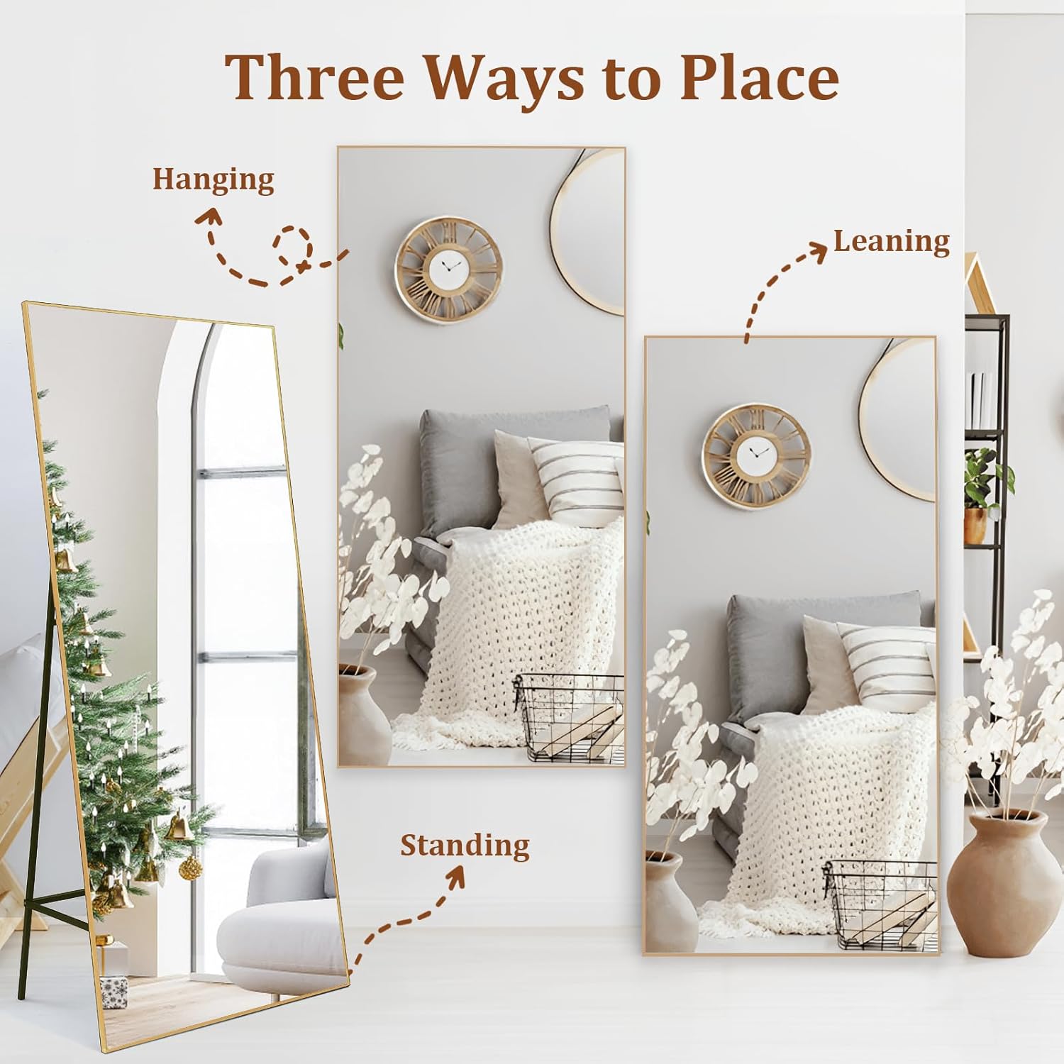 Garvee Full Length Mirror 76 * 34, Oversized Full-Body Hanging or Leaning Rectangle Mirror, Aluminum Alloy Thin Frame Floor Mirror for Bedroom, Living/Dressing Room, Gym, Gold
