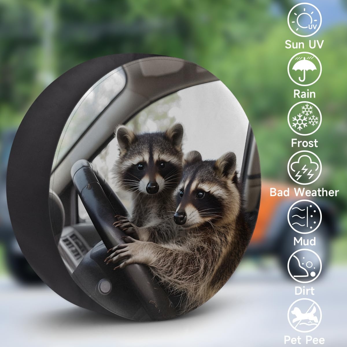 Raccoon Funny Animal Spare Tire Cover Waterproof Dust-Proof Spare Wheel Covers Wheel Tire Storage Cover Universal Fit for Camper Trailers RV SUV Truck Travel Trailers Accessories 14" 15" 16" 17"