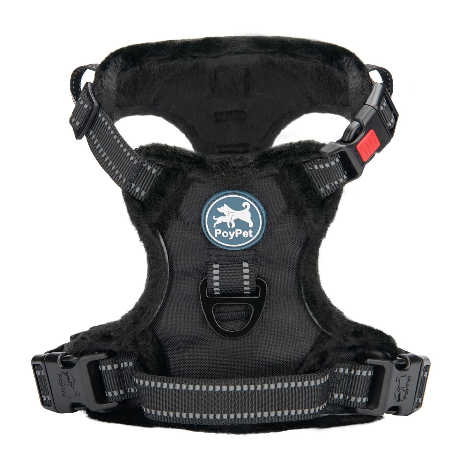 PoyPet Plush Dog Harness, Soft Padded No Pull Vest Harness, Reflective Adjustable Escape Proof with Easy Control Handle for Small  Dogs(Black)