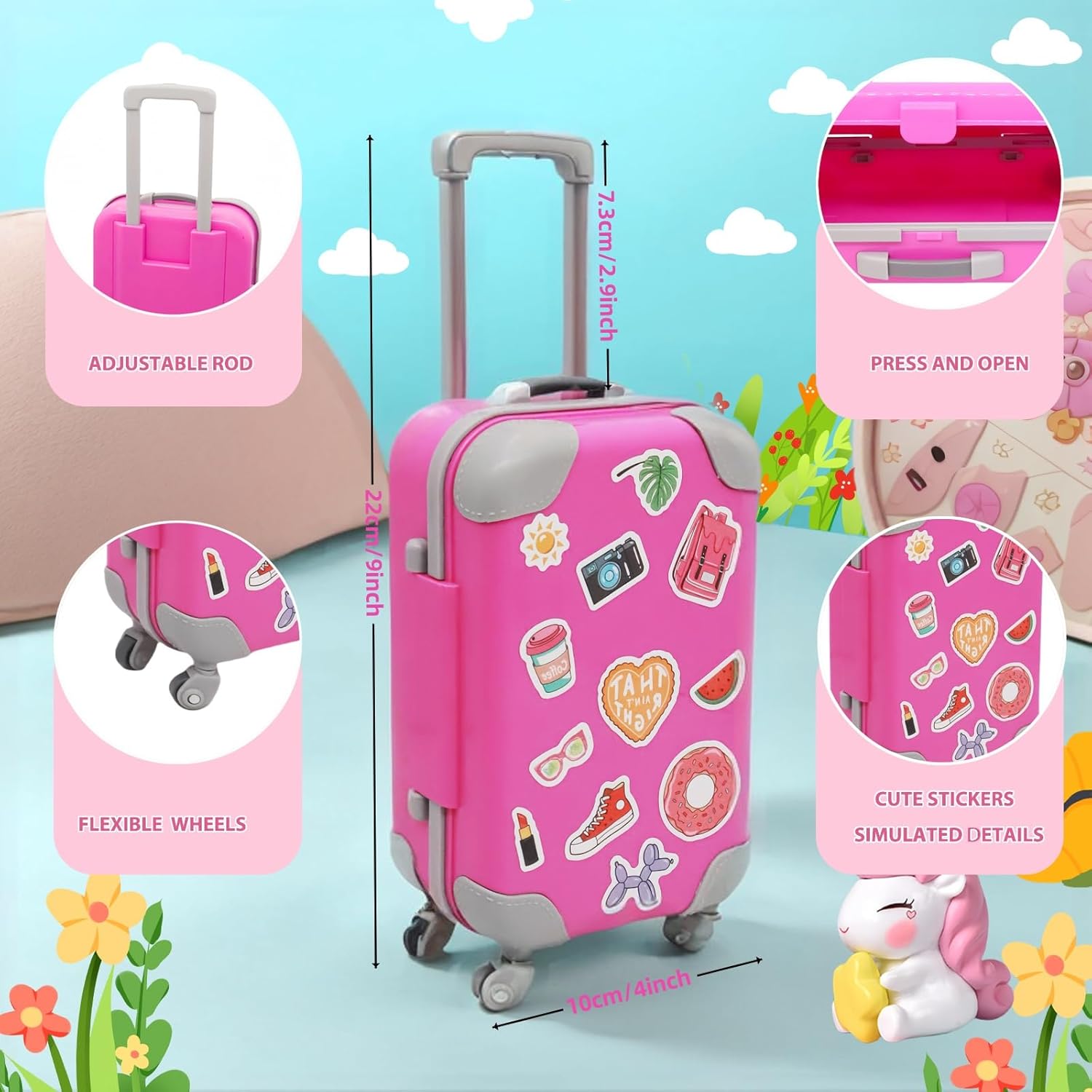 18inch American Doll Clothes and Accessories, Including Travel Suitcase, Clothes, Shoes, Sunglasses, Camera, Passport, Stickers,Phone Travel Gear Play Sets