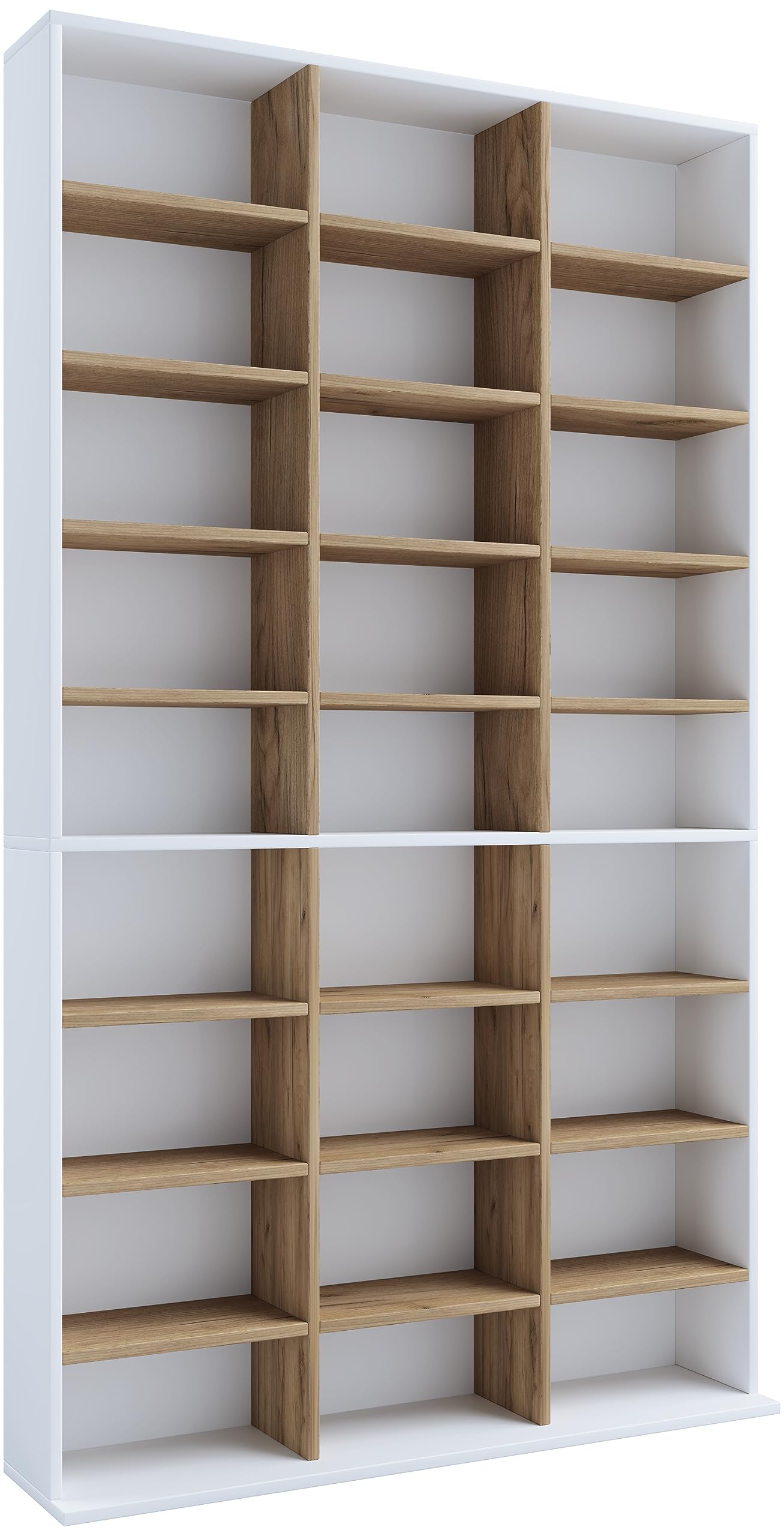 VCM Libreria in piedi | Scaffale salvaspazio per 1080 CD o 504 DVD | 27 scomparti di cui 16 regolabili in altezza | Elegante scaffale in legno classico | Dimensioni: altezza 181 x larghezza 102 x