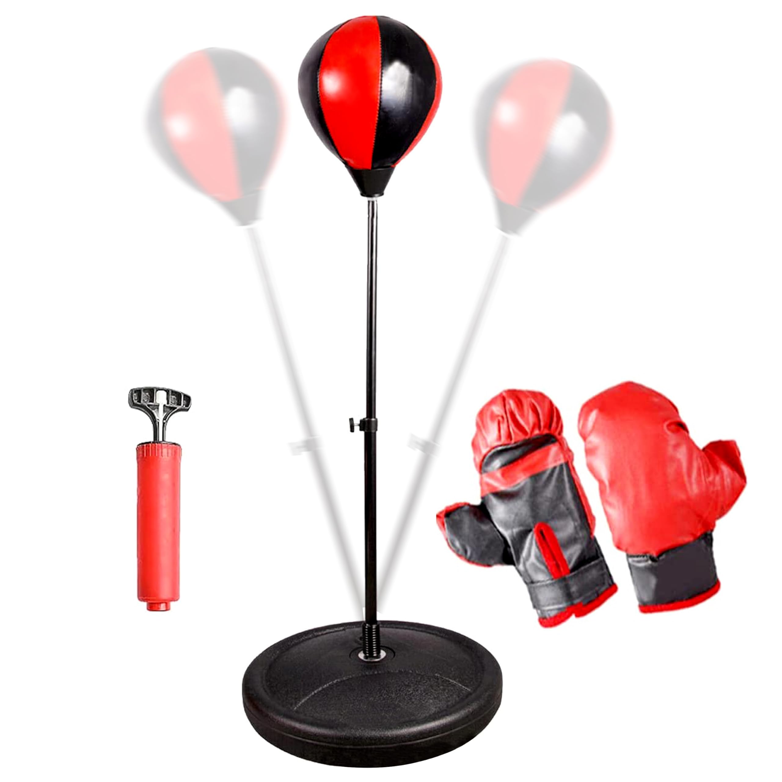 The Magic Toy Shop Kids Boxing Gloves & Punch Ball Set - Free Standing Punching Bag with Adjustable Stand 75 To 100 cm, Tear Resistant Leather, Air Pump - Great for Fitness, Focus, Boys Indoor Play