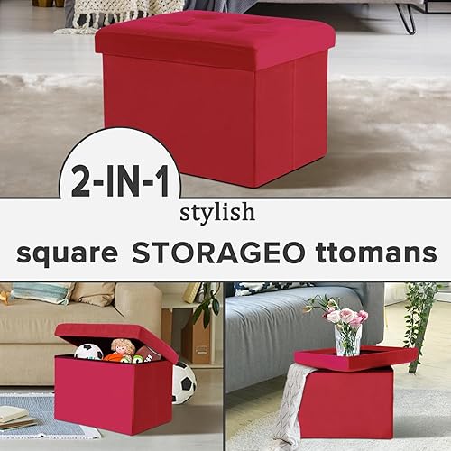 Miniatura 155 de LINMAGCO Taburete otomano plegable con bolsillo lateral, moderno, corto, sofá, tela de lino, 17 x 13 x 13 x 13 (color azul niebla) azul (Fog