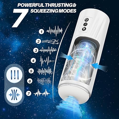Miniatura 3 de Masturbador masculino automático con vibración para hombres con 7 modos de empuje y apriete, manga texturizada realista 3D mejorada, manos libres,