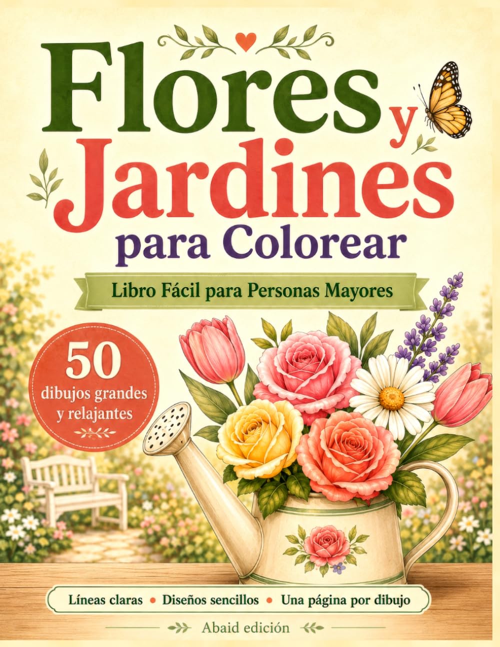 Flores y Jardines para Colorear: Libro Fácil para Personas Mayores