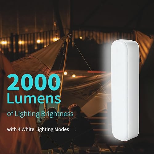 Miniatura 3 de Linterna solar recargable para campamento, 2000 lúmenes, 4 modos de luz, carga solar y USB (blanco)