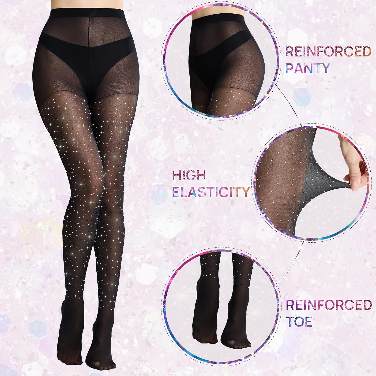 MANZI Rhinestone Sheer Tights Sparkle Shimmer Pantyhose - Image 4
