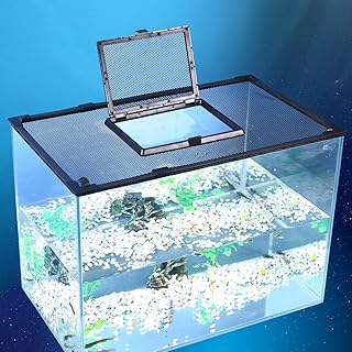 DIY Magnetic fish tank lid protective net Keep fish from jumping out Prevent fish, reptiles, turtles (Dark grey with feeding window, 37\'\'X18\'\'(94X46cm))