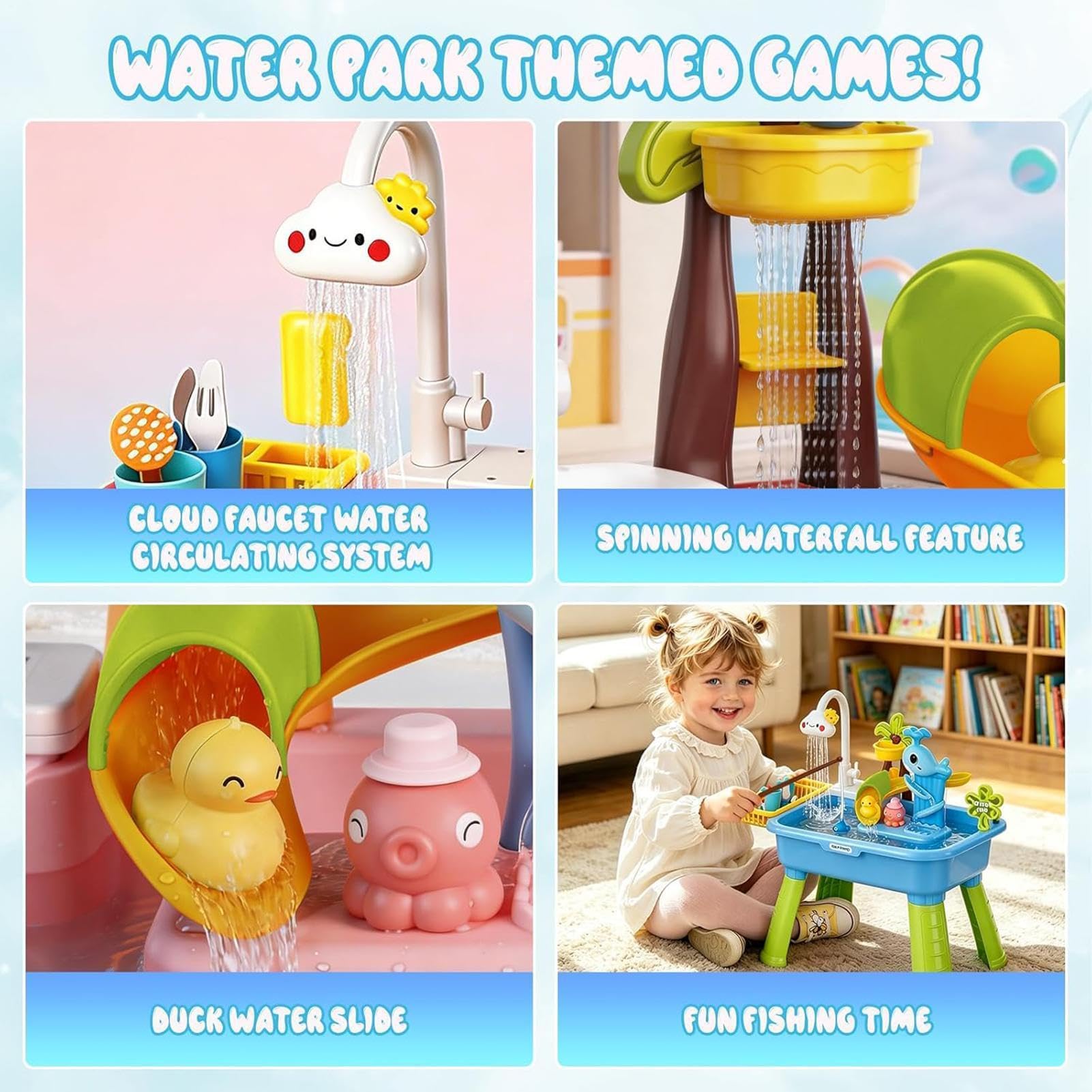 Lavello Giocattolo per Bambini con Acqua Corrente | Tavolo Acquatico Giocattolo Elettrico A Batteria Con Scivolo - Giocattoli Lavello Cucina,per Bambini di Età 1-5 Anni, Giardino, Asilo , Scuola '