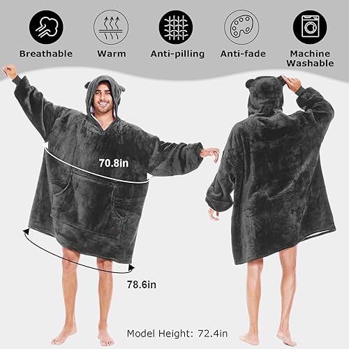 Miniatura 3 de THREE POODLE - Manta estilo sudadera con capucha de sherpa de gran tamaño con capucha para adultos, mujeres, hombres y niños, extremadamente